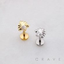 FAN SEA SHELL CZ THREADLESS (PUSH IN) 316L SURGICAL STEEL LABRET SET